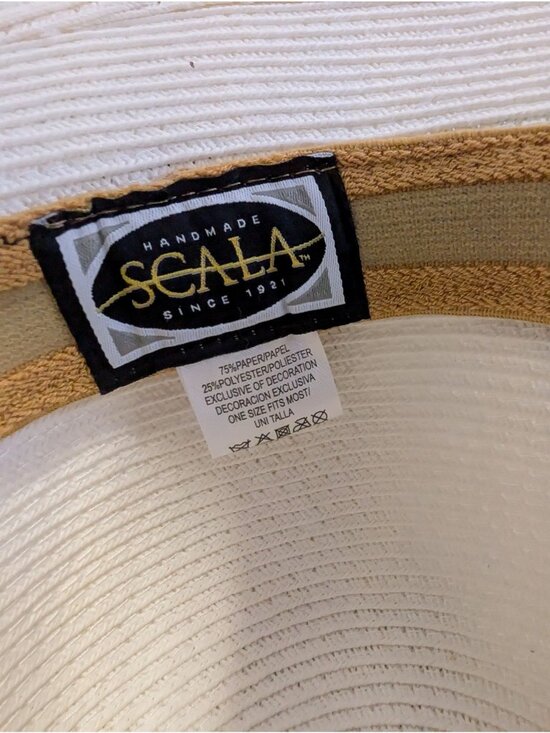 Scala White Paper Braid Wide Brim Sun Hat Black Ribbon Tie Coastal Grandma OS main image 6